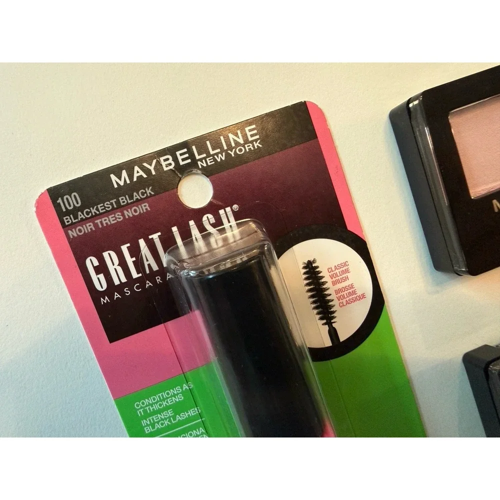 Maybelline Lot Of 3 Great Lash Mascara Blackest Black , Eye Shadow Seashell Rose